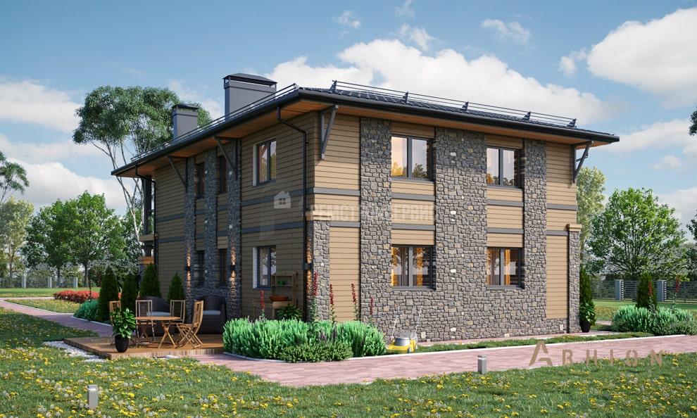 3. Проект двухэтажного дома в современном стиле с четырехскатной, t-28-01, площадью - 144 кв c балконом, гаражом